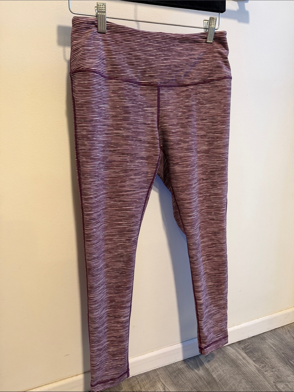 Zella Maroon and White Striped High-Rise Leggings